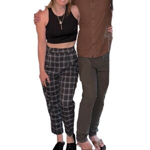 Grey and black high waisted Plaid tapered Women's Pants Sz m